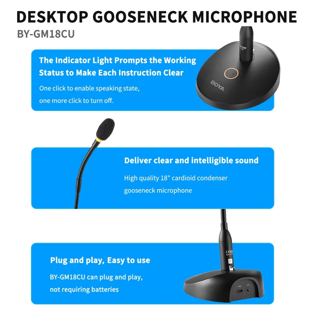 BY-GM18CU Desktop Gooseneck Condenser Conference Microphone