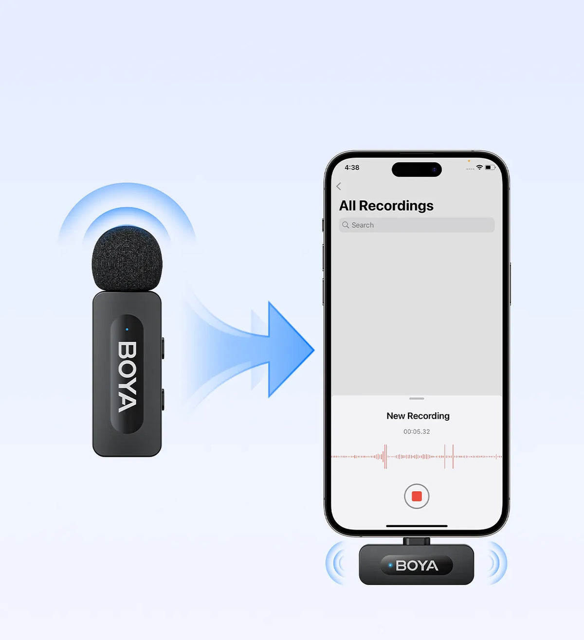 Plug and play

Power on. Pair automatically. With no manual setup required, the transmitter and receiver connect instantly so you can plug in and start capturing audio right away.