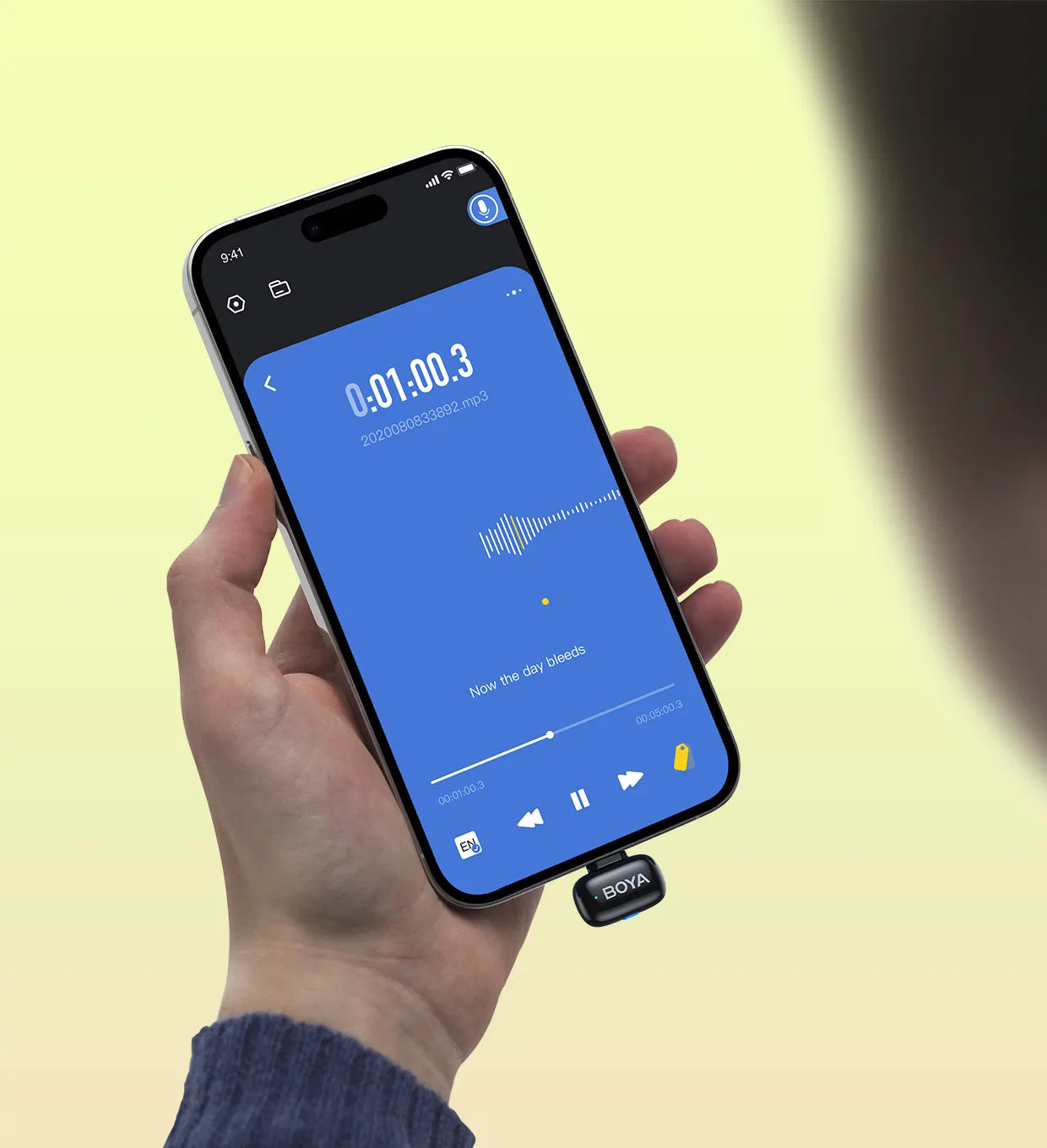 

  Play Back Instantly, No Unplugging Needed​

  
    Review your recordings right away without removing the receiver from your phone. Keep your setup connected, check your audio in seconds, and move straight into the next take without interrupting your workflow.
  



