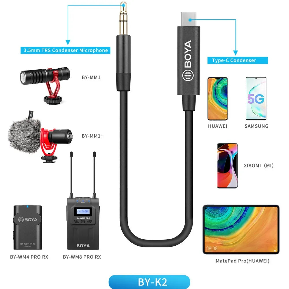 Mikrofonadapter BY-K1-K9 | 3,5 mm TRRS/TRS -Audio -Konverter -Adapter iPhone Android -Kamera für mic -Verlängerungskabel 0,6 cm