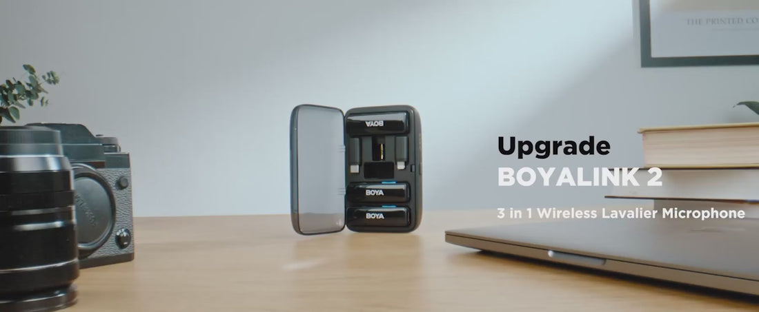 BOYA BOYALINK - Microfono lavalier V2.0 senza fili, doppio microfono senza fili, 30 ore di autonomia, per iPhone USB C, fotocamera Android, riduzione del rumore, per registrazione video, audio, vlog